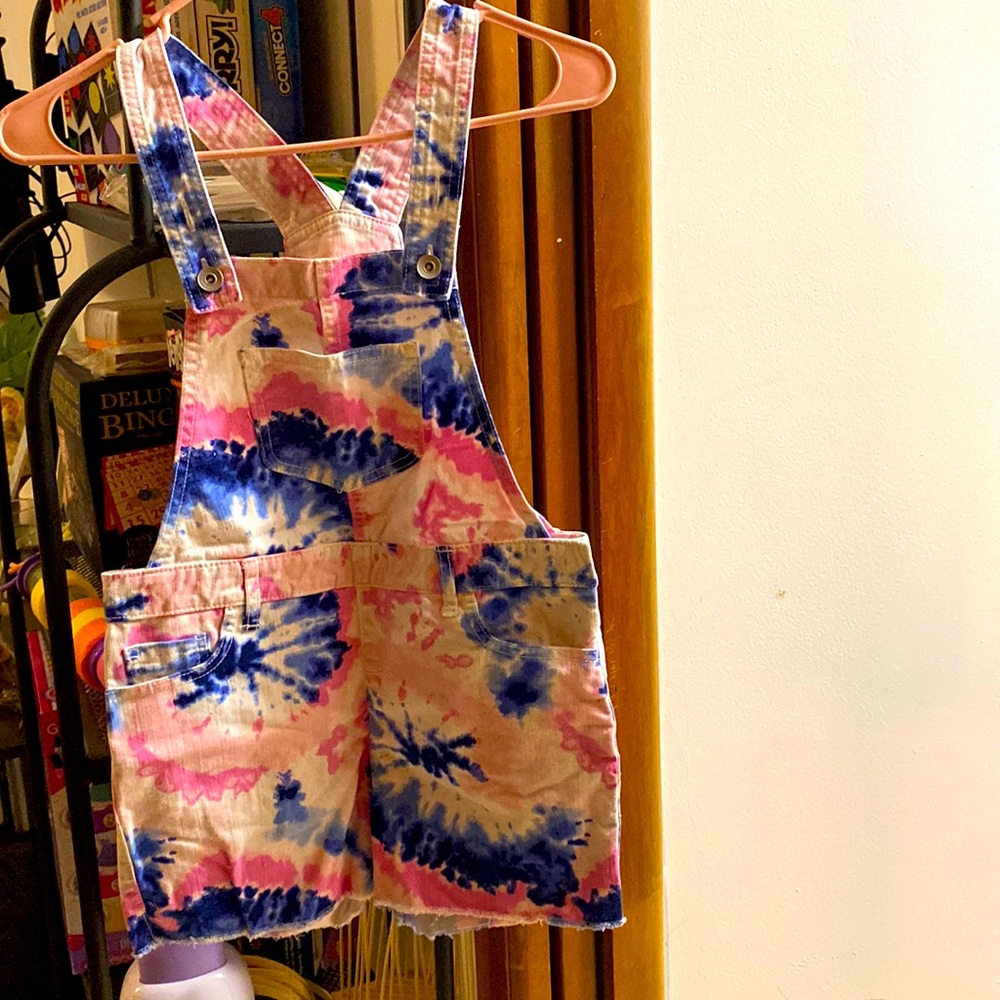 Tie dye overall shorts